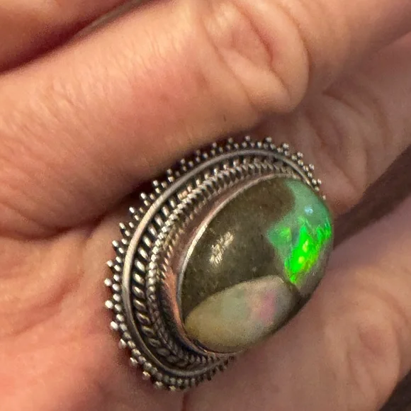 Sterling Silver and Natural Opal Statement Ring - Picture 4 of 11